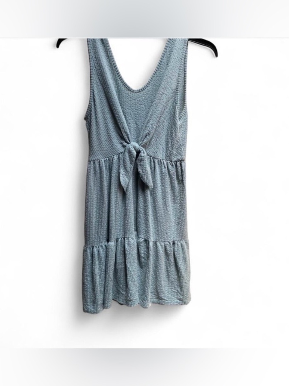 Caution To The Wind Light Blue Tie-Front Tiered Mini Dress
